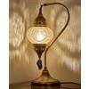 DEMMEX Lampada turca autentica, realizzata in Turchia, lampada da comodino da tavolo in mosaico marocchino turco, realizzata al 100% a mano, corpo in metallo color antico e base martellata, dorata