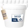 MiG Secchio con Coperchio - Contenitori in Plastica Robusta e Flessibile - Resistenti per Sabbia, Cucina o Cantiere - Set da 10 x 10l