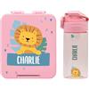 Stellasticker - Set con borraccia personalizzabile per bambini e porta pranzo/merenda personalizzato per bambini in plastica - Borraccia con cannuccia capacità 450 ml - Senza BPA (Rosa chiaro)