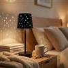 MIJOMA Lampada da tavolo a LED senza fili, con interruttore touch, dimmerabile, portatile, lampada da lettura per soggiorno, camera da letto, scrivania, lettura (nero, paralume con stelle)
