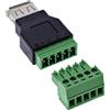 Inline Adattatore da USB-A femmina a morsettiera, 5 pin, senza cavo, ideale per cablaggio fai da te, collegamento senza saldatura, compatto e robusto, 92504B