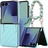 Generic Custodia da polso per Samsung Galaxy Z Flip 7, in pelle ecologica in poliuretano, pieghevole, con sciarpa di seta, cinturino da polso a tracolla, antiurto, da donna (verde mini)