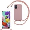 SLWYF Custodia per Samsung Galaxy A51 4G/M40S Cover con Cordino, Silicone Antiurto TPU Morbido Corda Collana Necklace Regolabile Stylish con Catena Ultra Sottile Cover Case, Rosa sabbia