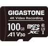 GIGASTONE Scheda Micro SD da 100 GB, registrazione video A1 V30 4K, compatibile con telecamera di sicurezza, Dash Cam, Drone, scheda di memoria MicroSDXC da 100 MB/s UHS-I, con adattatore