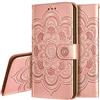IMEIKONST Compatibile con Samsung Galaxy A22 5G Custodia, Embossed Premium Cover a Libro in Pelle PU Flip Portafoglio Protettiva Magnetic Stand Caso per Samsung Galaxy A22 5G. Mandala Rose Gold LD