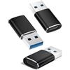 Amzpas 【3 PEZZI Adattatore USB a Tipo C, Convertitore Maschio a Type C Femmina 3.0 Compatibile con iPhone 16/15/14 Plus PRO Max CarPlay MacBook iPad (Nero*3)