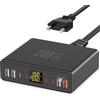 YSYFAD Caricatore USB C Multiplo 8 Porte con Schermo LED, YSYFAD 200W Stazione di Ricarica GAN Fast PD PPS Caricatore Type C 45W QC USBA caricabatterie per iPhone iPad Macbook laptop Samsung, Nero