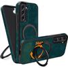 COODIO Cover in Pelle con Supporto Girevole di 360° per Samsung Galaxy S21 Fe 6,4 Pollici, Custodia Magnetica Compatibile con MagSafe/Caricatore Wireless, Cover Sottile e Creativa, Verde Scuro