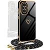 YAMCCCSE Cover per Honor 200 Pro con Collana Amore Cuore Custodia per Silicone Sottile Laccio Tracolla Case con Protezione Fotocamera Dorata Placcatura Cornice Paraurti, Nero