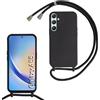 FERLAN Custodia per Samsung Galaxy A55 5G Cover con Cordino,Nero Silicone Antiurto TPU Morbido Case Corda Collana Necklace Regolabile Stylish con Catena Ultra Sottile Cover per Samsung Galaxy A55 5G,Nero
