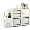 FANTASK Scaffale giocattolo, 2 ripiani, per bambini, con armadietto e scatole, libreria per bambini, cameretta dei bambini, 110 x 32 x 66 cm (auto, beige)