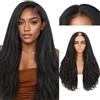 WIGNEE 66 cm groviglio onda diritta V parte mezza parrucca sintetica Yaki U parte lunga senza colla naturale parrucca per donne nere facile da indossare (1B)