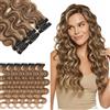 SEGOHAIR - Extension con clip in capelli veri, 6 pezzi, singolo clip, extension con highlights, capelli ricci, estensione per capelli naturale per donne, marrone medio con biondo scuro#4P27, 40 cm, 40