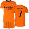 Real Madrid - Conjunto Camiseta y Pantalón Segunda Equipación Temporada 24/25, Vini Jr., Niños 12 Años, Replica con Licencia Oficial
