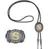 QUARKZMAN 2 Pz Set Cravatta Bolo Western Cowboy E Fibbia Cintura Lettera Iniziale S Dorata Cinturino Pelle Per Uomo Donna Costume Accessori Vintage Tradizionali Grigio Nero/Oro