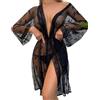 PARUPRUP Vestaglia sexy da donna in tessuto a rete velata con farfalla in pizzo con scollo a V Babydoll indumenti da notte con cintura trasparente a maniche lunghe accappatoio per sposa damigella