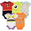 Disney Pixar Baby Boy Girl 5 Pack Bodysuits Nemo Buzz Incredibles Monsters Inc.