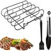 QINGZY Supporto Costine Barbecue, Griglia Bistecche in Acciaio Inox con Pennello in Silicone e Pinza, Cestello BBQ Rib Rack, Compatibile con Barbecue a Gas, Carbone, Forno, 31.5 x 26 x 7.3 cm