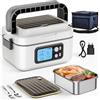 TLPEMN Scaldavivande Elettrico Portatile, 1,5L Porta Pranzo Riscaldabile con Display LCD e Timer, Scalda Vivande Portatile Elettrico con Stoviglie in Acciaio Inossidabile e Borsa Termica per Auto Ufficio