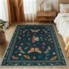 MOSISO 152 x 213 cm Tappeto Soggiorno,Morbido Tappeti Antiscivolo Vintage Pelo Corto con Farfalle e Insetti,Tapetto Rettangolare Lavabile Finta Lana per Soggiorno,Camera Letto,Sala Pranzo, Casa, Verde