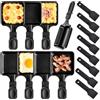 Kosmosta Set da 8 Padelline Raclette Quadrate con 8 Spatole in Nylon, Vaschette in Ferro Antiaderente, Padelle di Ricambio per Griglia Raclette