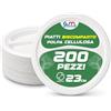 G.M. DISTRIBUZIONE 200 Piatti Tondi Biscomparto 23 cm Bianchi in Polpa di Cellulosa, Compostabili e Biodegradabili, Adatti al Microonde, per 2 Scomparti Menu Catering