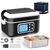 TLPEMN Pranzo Box Riscaldante, 1,5L Porta Pranzo Riscaldabile con Display LCD e Timer, Scalda Vivande Portatile Elettrico con Stoviglie in Acciaio Inossidabile e Borsa Termica per Auto Ufficio
