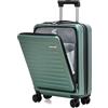 TydeCkare Trolley Bagaglio a Mano 55x40x20 cm, con Tasca Frontale, ABS+PC Rigido Ultraleggero Rigidità 4 Ruote Silenziose, Chiusura a Combinazione, Verde Scuro