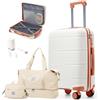 WEPOET Valigia Sottovuoto Viaggio con Pompa, Trolley Bagaglio a Mano 4 Ruote Rotanti 360° Silenziose, Set di Valigia Rigida con Borsa da Viaggio Inclusa(Bianco)