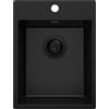 PRIMAGRAN Lavello da Cucina Tutto Nero 38x50cm, Lavandino in Granito a 1 vasca + Sifone Classico, Lavabo da Cucina Incasso al Mobile 40cm - Riga S041