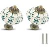 Generic Set di 6 pomelli vintage per cassetti in ceramica avorio con viti a forma di zucca verde fiore
