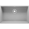 PRIMAGRAN Lavello sottotop Grigio 76x47cm, Lavandino in Granito a 1 vasca + Sifone Classico, Lavabo da Cucina al Mobile 80cm - London S481
