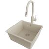 PRIMAGRAN Lavandino sottotop Tutto Beige 46x44cm, Lavello in Granito a 1 vasca + Rubinetto 40x20cm + Set di accessori, Lavabo da Cucina al Mobile 50cm - Venezia Easy S052