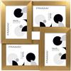 FRAMAI® Cornice per 4 foto, cornice in legno MDF, cornice in plexiglass infrangibile, colore oro