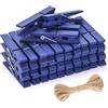 jijAcraft Mollette da bucato in legno blu scuro, 7 cm, grandi mollette in legno per foto, 50 mollette per foto con filo di iuta da 10 m, per decorazione della cameretta dei bambini, accenti scandinavi