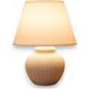 KORAT - Lampada da Tavolo con Paralume in Tessuto e Base in Ceramica Effetto Pietra, Lampada da Comodino E14, Luce Calda per Camera da Letto, Soggiorno e Ufficio, Design Elegante Ø28 x H37 cm