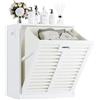 HITNET Mobile Bagno con Portabiancheria, Mobiletto Bagno Salvaspazio da Terra in Bambù con Portabiancheria, Sacco Interno Rimovibile con Maniglie per Lavanderia e Camera da Letto, Bianco