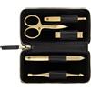 ZWILLING Set manicure ZWILLING (5 pezzi, custodia in vera pelle nera, cura di mani e piedi, set da viaggio, con forbici per unghie e tagliaunghie), Premium, Gold Edition forbici per unghie + tagliaunghie