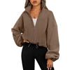 AUTOMET, Giacche in pile da donna con cerniera oversize, felpe invernali a maniche lunghe coperte, abiti autunnali alla moda in pile, Caffè, Medium
