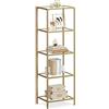 VASAGLE Scaffale in Vetro a 5 Ripiani, Liberia, Organizzatore Portaoggetti, Vetro Temperato, Facile da Montare, per Bagno Soggiorno Camera da Letto Studio, Color Dorato LGT029A01