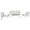 DRW Set divano a 3 posti + 2 poltrone e tavolo in alluminio bianco 72 x 184 x 75 cm
