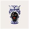 KeyHome Store Vaso Testa Di Moro Uomo in Ceramica Blu Piccolo H. 20 cm