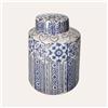 KeyHome Store Potiche Elegante in Ceramica Beige con Decori Blu