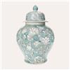 KeyHome Store Potiche Bombata in Porcellana Verde Marino con Arabesque Bianchi