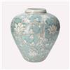 KeyHome Store Vaso Elegante in Porcellana Verde Marino con Arabesque Bianchi