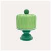 KeyHome Store Alzata Decorativa in Ceramica con Coperchio Verde Lucido 30x18 cm