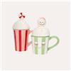 KeyHome Store Set 2 Tazze Decorative in Ceramica con Coperchio D.15x21 / D.15x17 cm