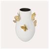 KeyHome Store Vaso in Ceramica Bianco con Farfalle Dorate - H 34 x D 24 cm