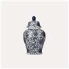 KeyHome Store Potiche Ovale in Ceramica con Fiori Blu e Tappo - H38x21x14 cm