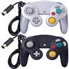 ONE250 Confezione da 2 controller classici per joypad con cavo, compatibile con Wii NGC Gamecube Game Cube (nero e argento)